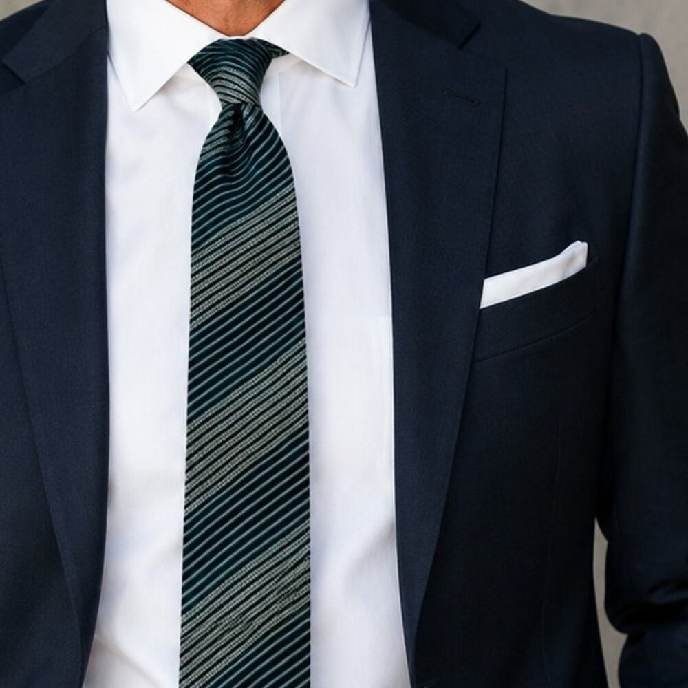 Emporio Armani Silk Tie Green & Blue Striped Made in Italy Career Designer